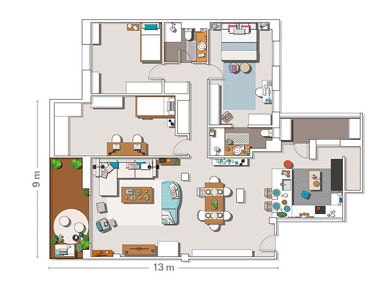 Уютная классика с бирюзовыми акцентами в мадридской квартире