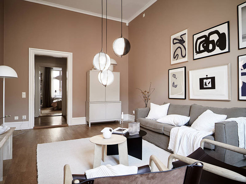 Красивый цвет стен в интерьере квартиры в Гетеборге (84 кв. м)