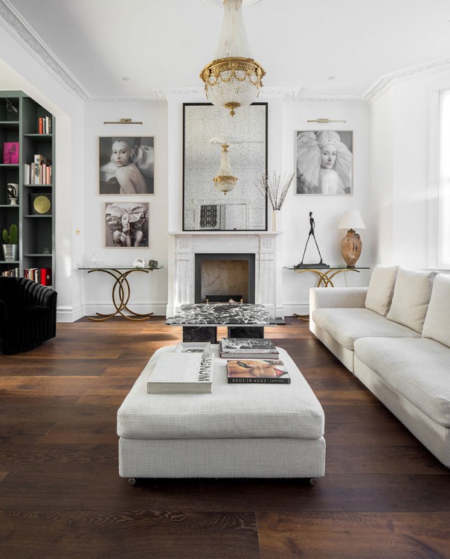 Классика с зелёными и розовыми акцентами: современный интерьер в Лондоне