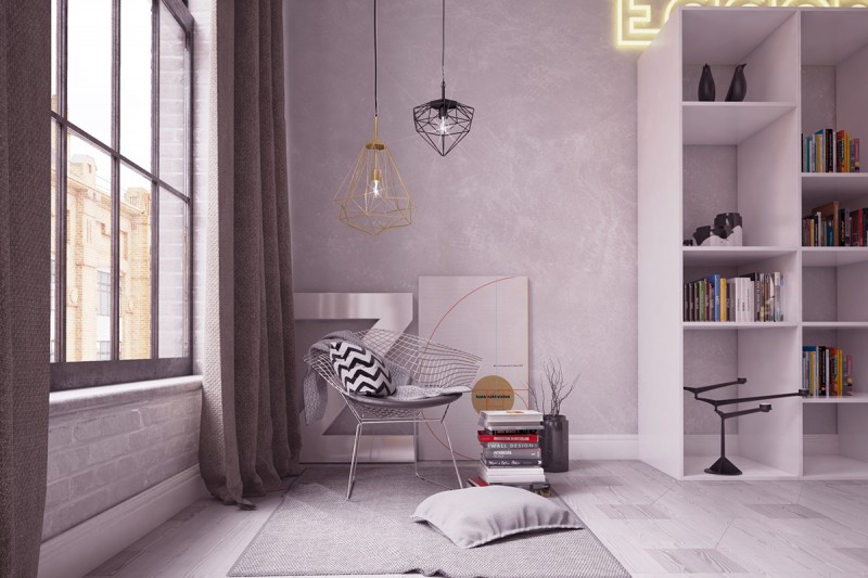 Серые и желтые акценты в интерьере лофта Серые и желтые акценты в интерьере лофта