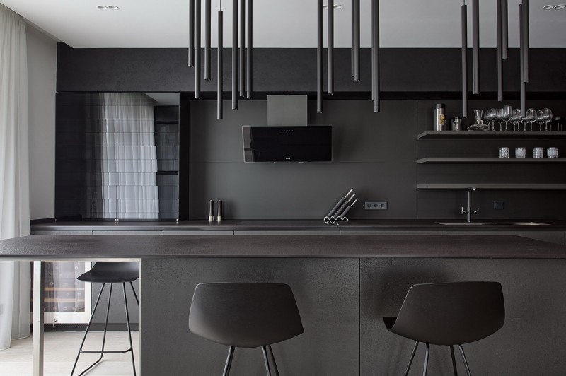 Декоративный черный цемент в интерьере кухни