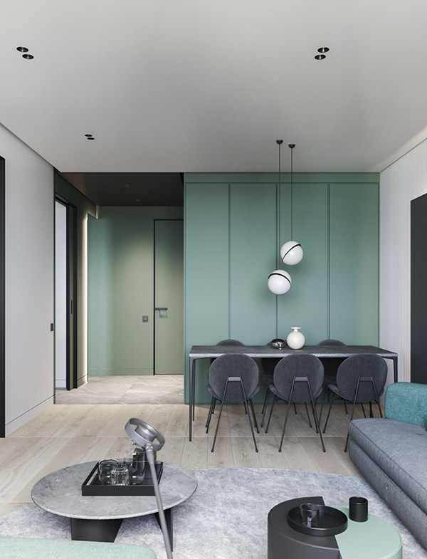 Гармоничное сочетание изумрудного и серого цветов