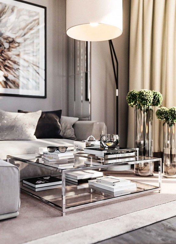 Гостиная, оформленная в бежевых тонах