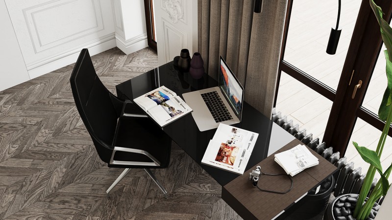 Контрастное сочетание лепнины на стенах с ультрасовременной мебелью и аксессуарами Контрастное сочетание лепнины на стенах с ультрасовременной мебелью и аксессуарами