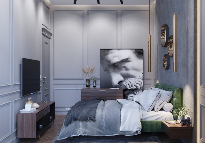 Неоклассический интерьер с акцентами кобальтового и изумрудного цветов