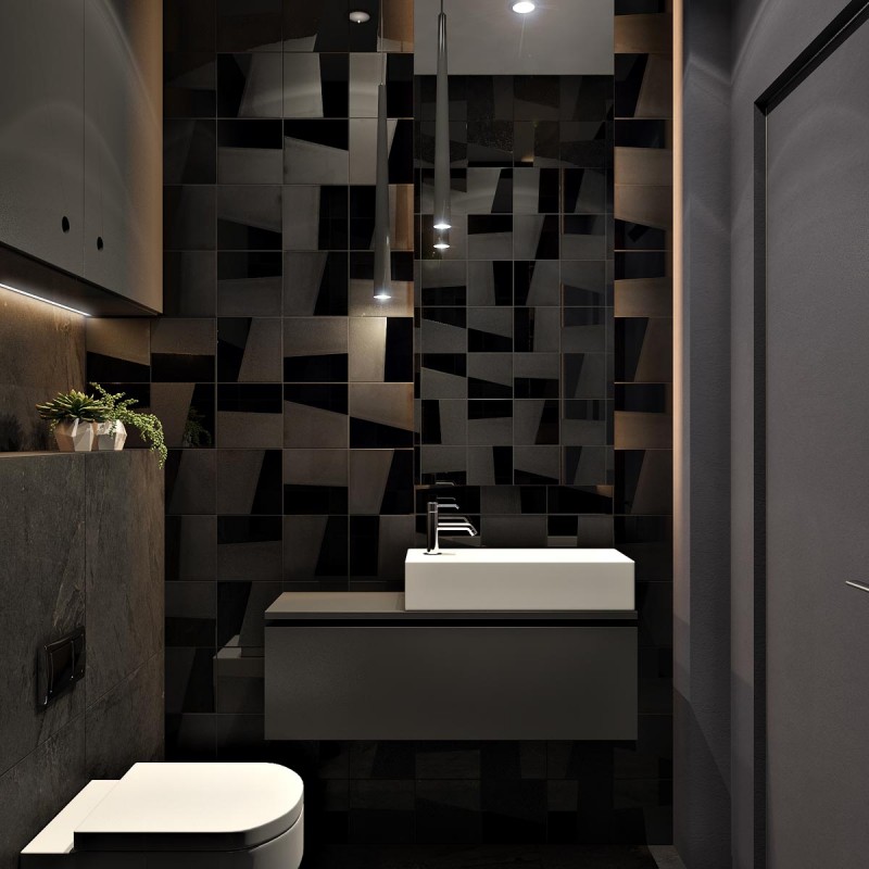 Интерьер в оттенках серого, черного и коричневого