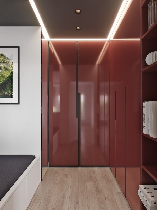 Квартира, оформленная в серых тонах с бордовыми акцентами