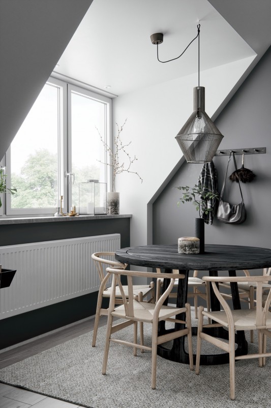 Интерьер мансарды в серых тонах Интерьер мансарды в серых тонах