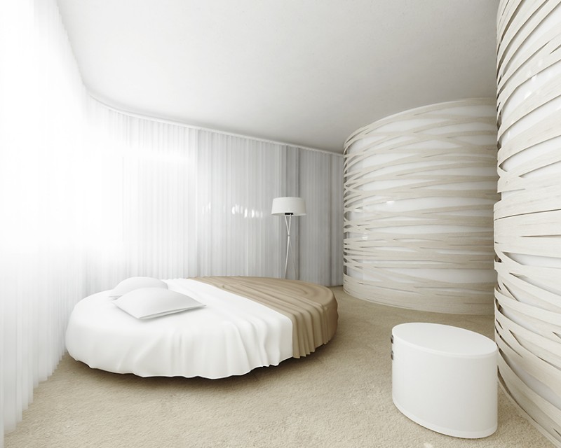 Дизайн квартиры, сформированный на основе круглых функциональных элементов и открытого пространства Дизайн квартиры, сформированный на основе круглых функциональных элементов и открытого пространства