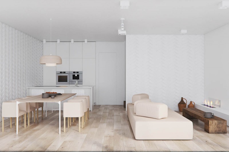 Сочетание белого, серого и кремово-бежевого цветов в интерьере двухуровневой квартиры Сочетание белого, серого и кремово-бежевого цветов в интерьере двухуровневой квартиры