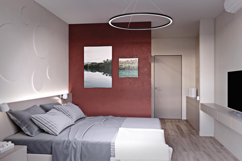 Глубокие гармоничные цвета чирок и терракотовый в интерьере небольшой квартиры