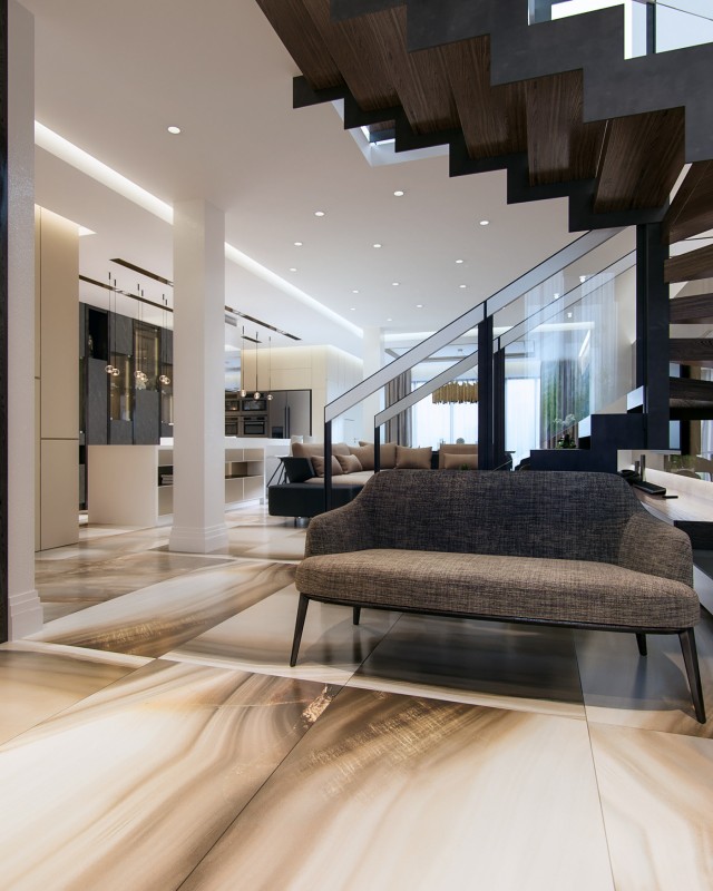 Проект двухуровневых апартаментов в коричневых тонах Проект двухуровневых апартаментов в коричневых тонах