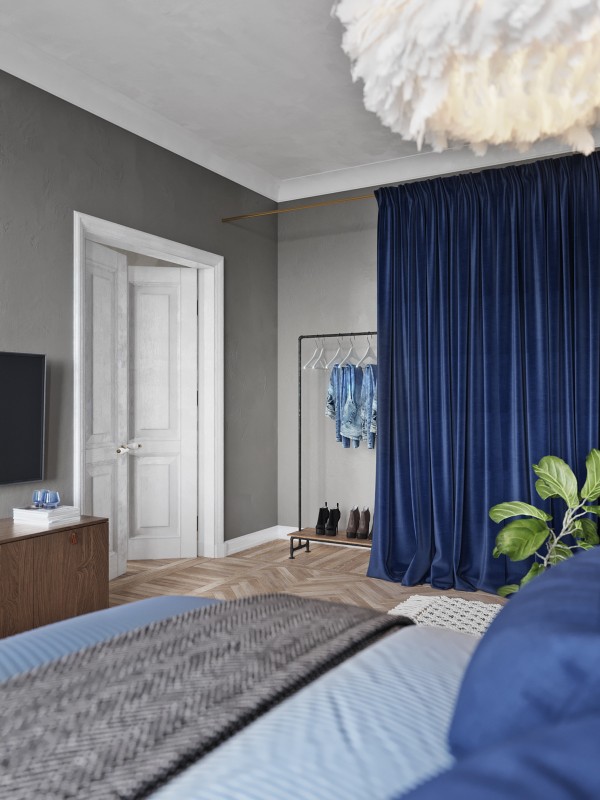 Проект спальни в серо-синих тонах