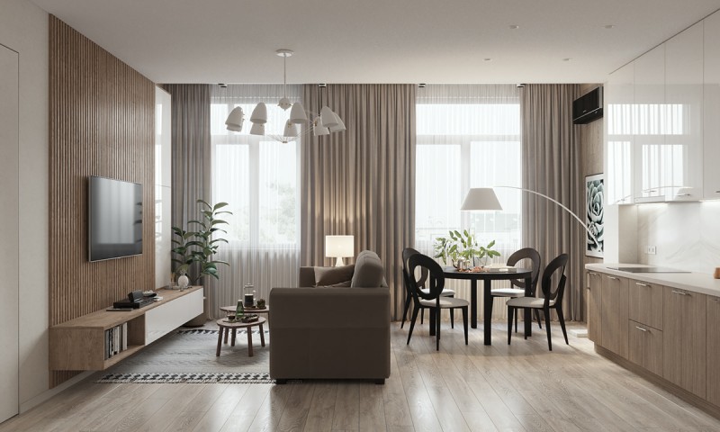 Современный интерьер – квартира в теплых тонах