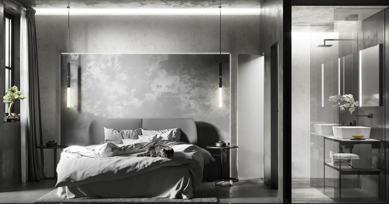 Монохромный интерьер спальни Монохромный интерьер спальни