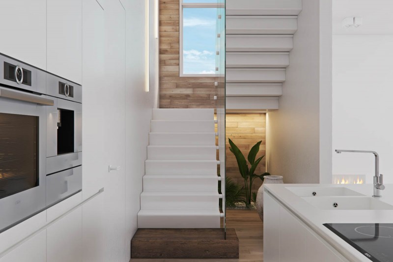 Сочетание белого, серого и кремово-бежевого цветов в интерьере двухуровневой квартиры Сочетание белого, серого и кремово-бежевого цветов в интерьере двухуровневой квартиры