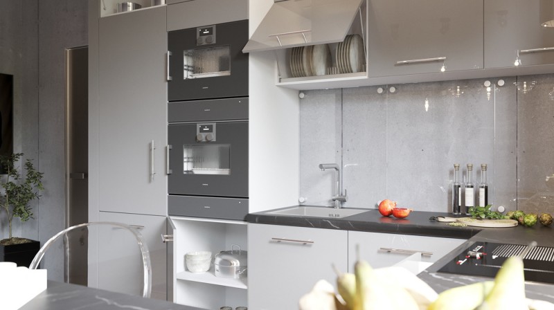 Проект кухни в серых тонах Проект кухни в серых тонах