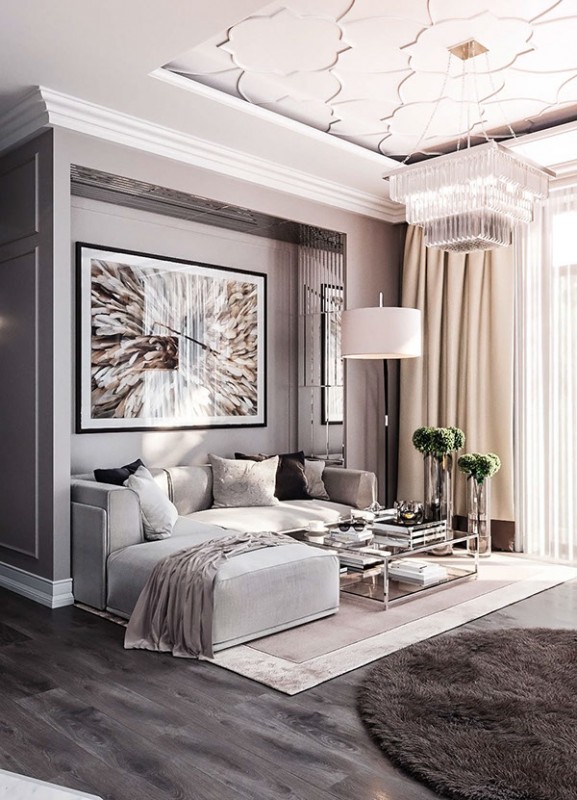 Гостиная, оформленная в бежевых тонах