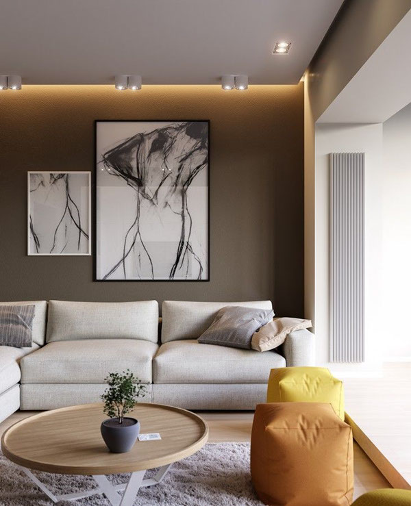 Интерьер в спокойных тонах с яркими акцентами