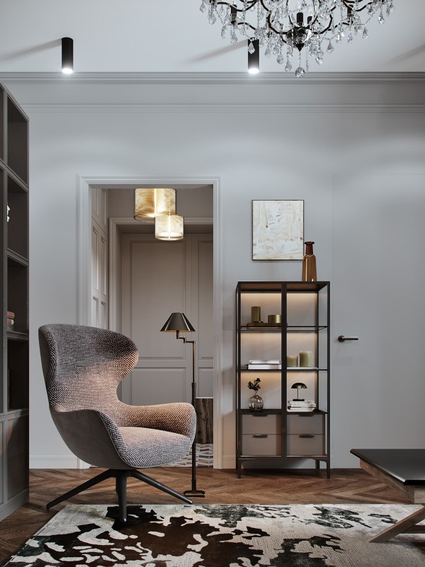 Элегантный интерьер трехкомнатной квартиры