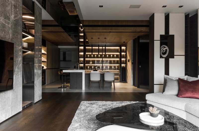 Интерьер просторной квартиры в серых тонах