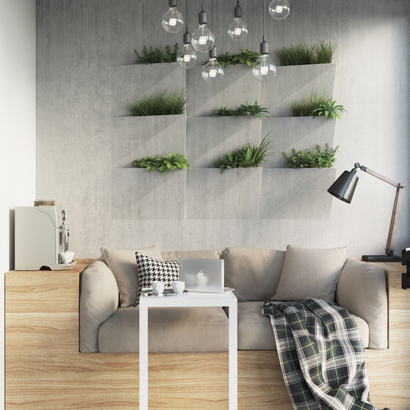 Небольшая квартира с открытой планировкой в серо-желтых тонах Небольшая квартира с открытой планировкой в серо-желтых тонах