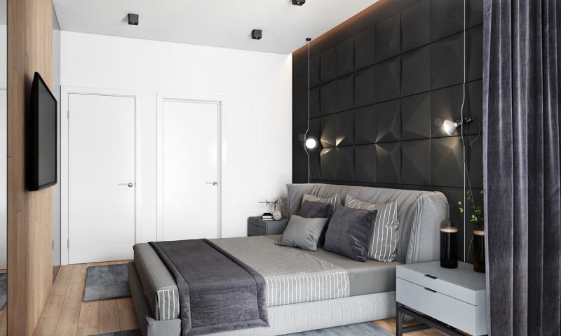 Интерьер в оттенках серого, черного и коричневого