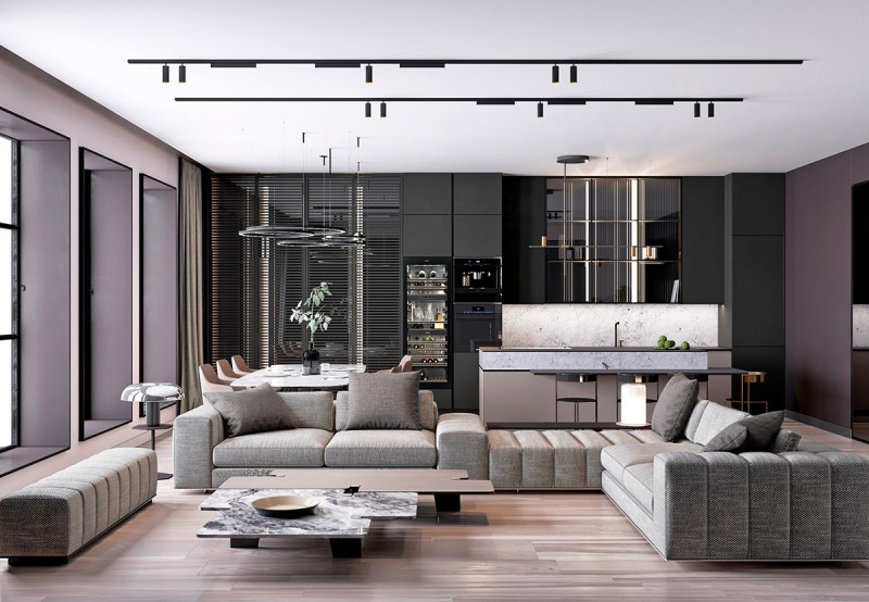 Палитра бледно-серых и пастельных оттенков в интерьере современной квартиры