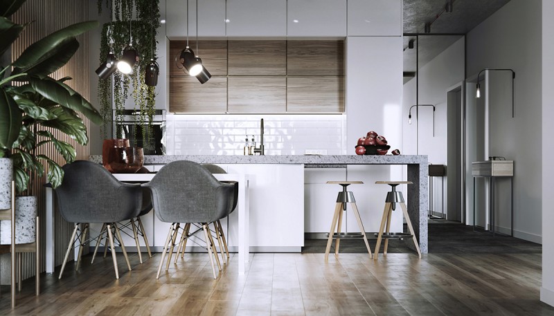 Зелень и гранат: проект квартиры для молодой пары