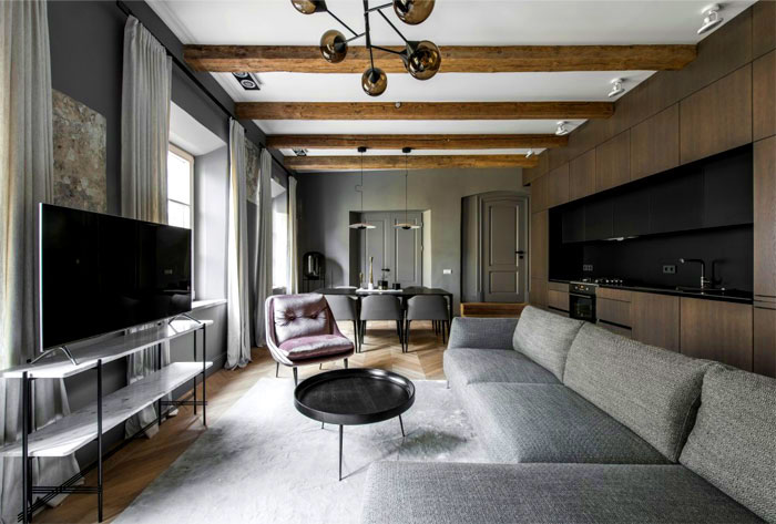 Декор квартиры в Вильнюсе в темных тонах Декор квартиры в Вильнюсе в темных тонах
