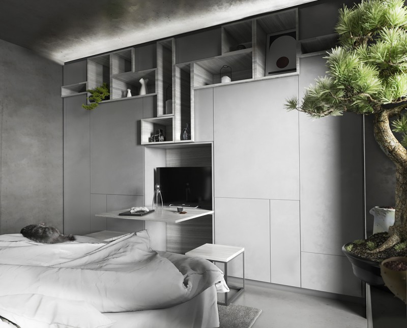 Монохромный интерьер спальни Монохромный интерьер спальни