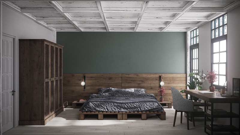 Интерьер спальни в индустриальном стиле