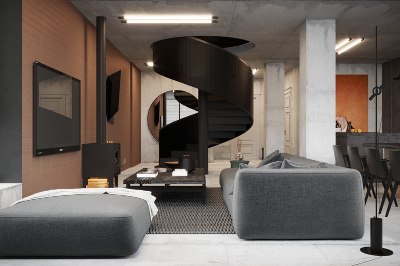Проект лофта в темных тонах