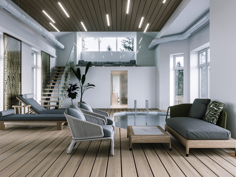 Современный загородный дом с бассейном и спа Современный загородный дом с бассейном и спа