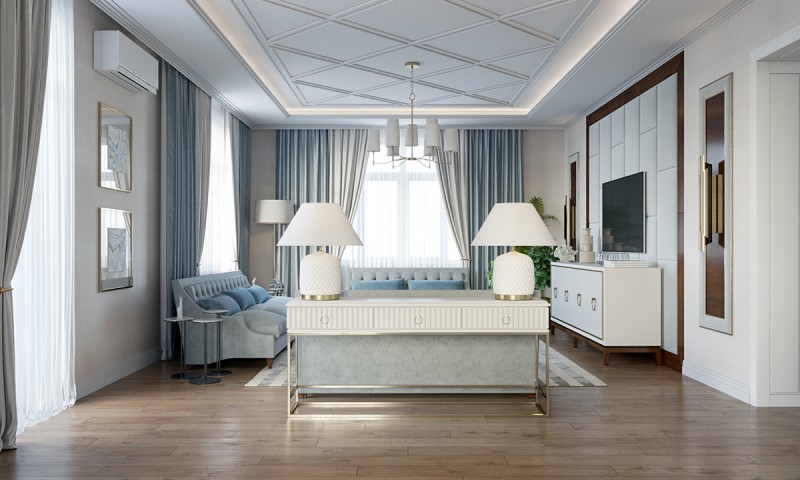 Интерьер загородного дома в пастельных тонах