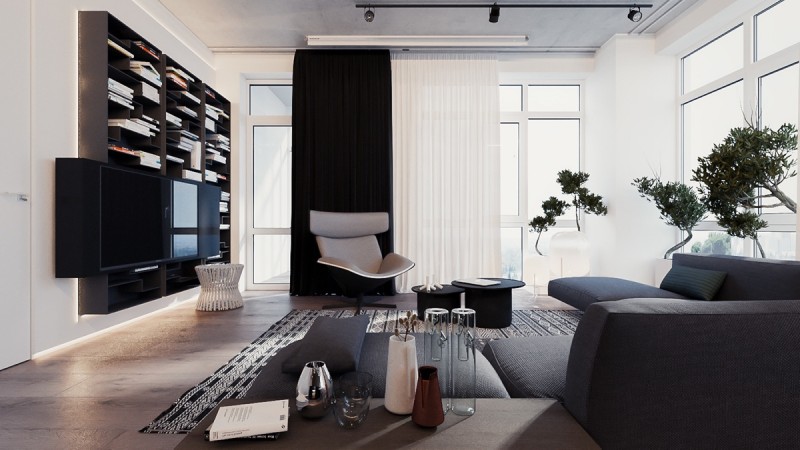 Чистые линии, простая мебель и зелень в интерьере комфортных апартаментов