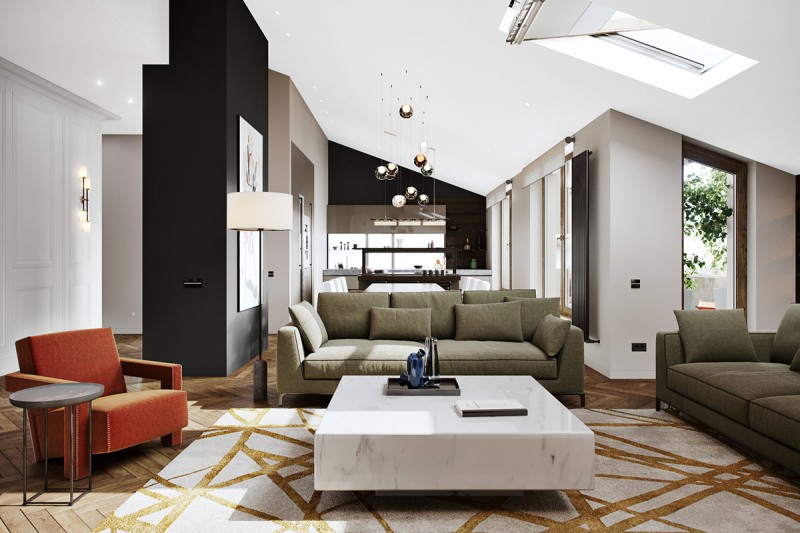 Строгий и роскошный интерьер двухуровневой квартиры Строгий и роскошный интерьер двухуровневой квартиры