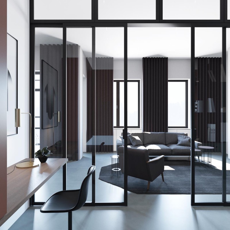 Апартаменты с открытой планировкой, оформленные в приглушенных тонах