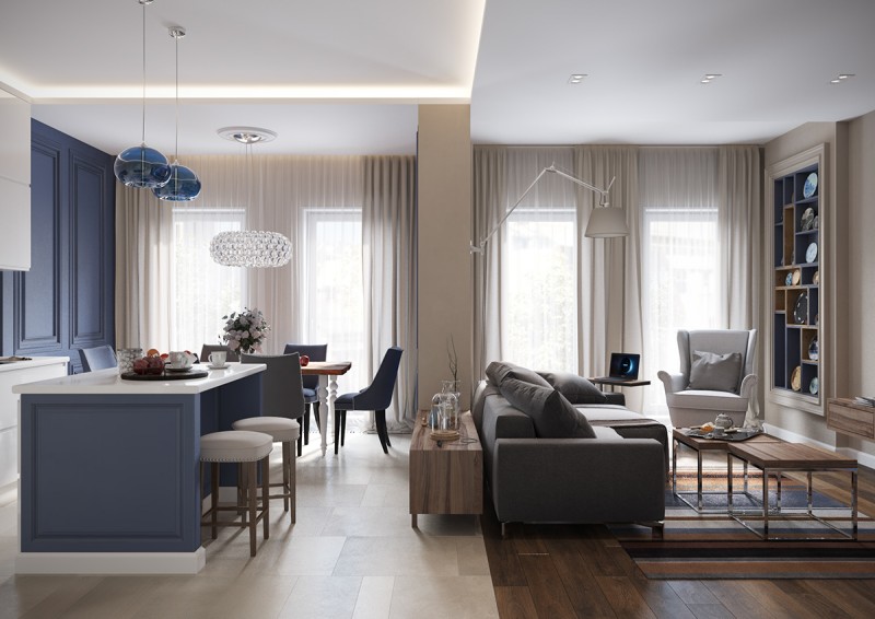 Синие акценты в интерьере