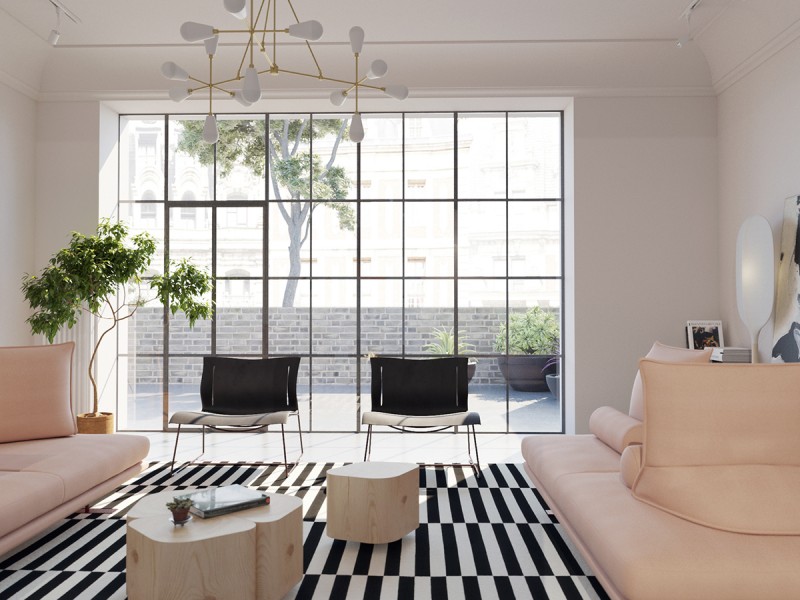 Интерьер просторной светлой квартиры с яркими акцентами