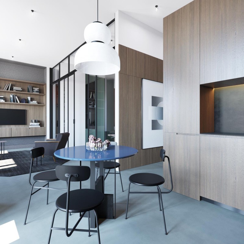 Апартаменты с открытой планировкой, оформленные в приглушенных тонах