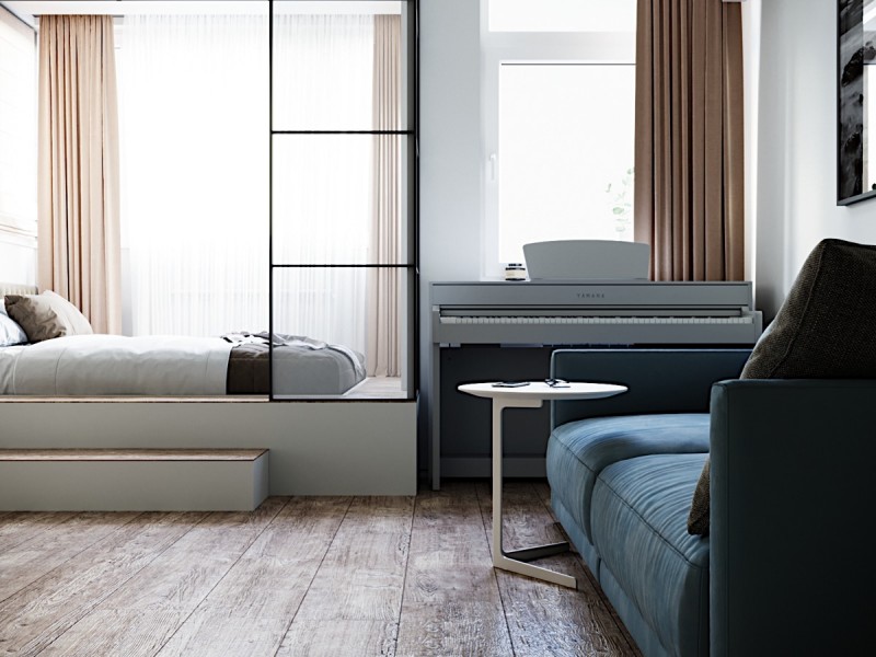 Интерьер компактной квартиры в серо-голубых тонах