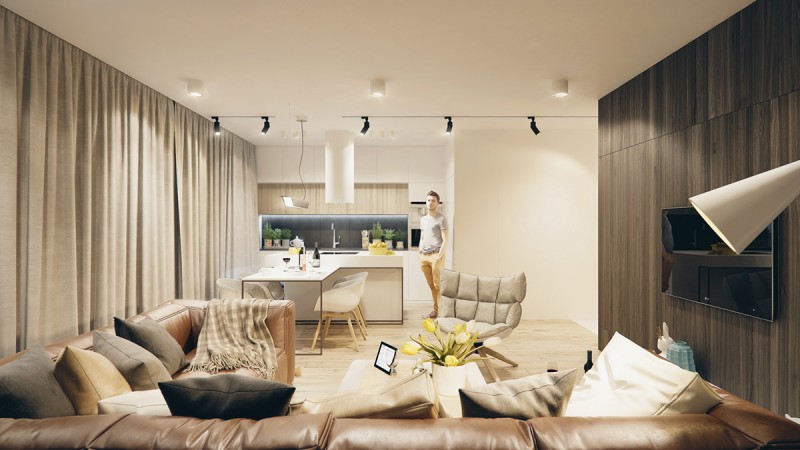 Интерьер светлых просторных апартаментов