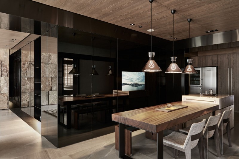 Темный изысканный интерьер квартиры в Тайбэе, Тайвань