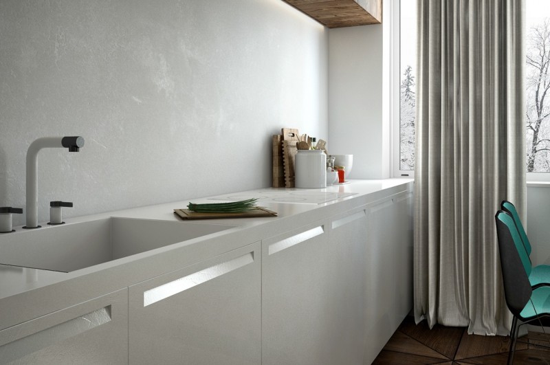 Сочетание разных фактур: декоративный бетон и дерево