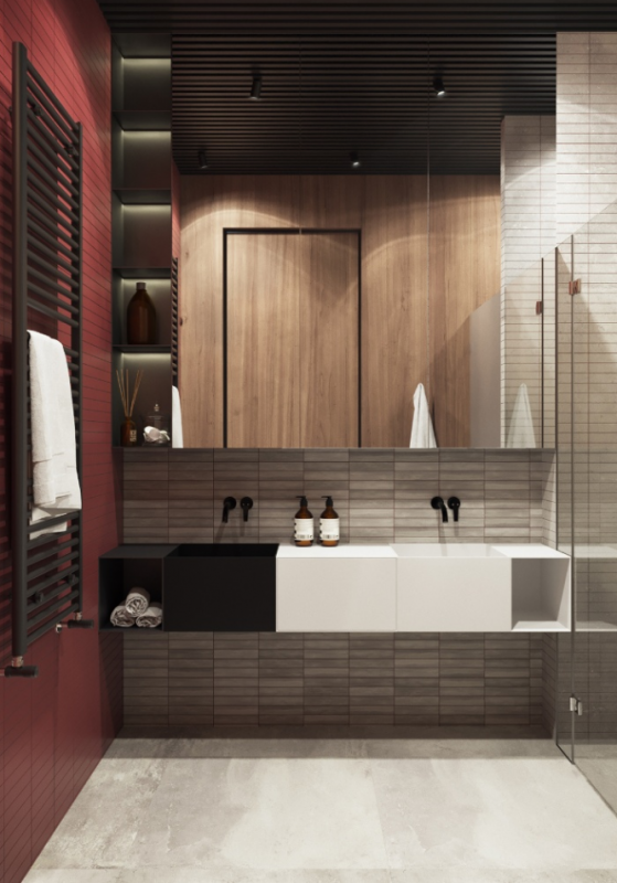 Использование традиционной восточной красной и черной гаммы в сочетании с прохладным серым Использование традиционной восточной красной и черной гаммы в сочетании с прохладным серым