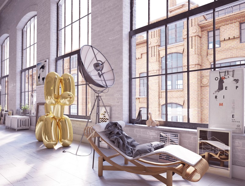 Серые и желтые акценты в интерьере лофта Серые и желтые акценты в интерьере лофта