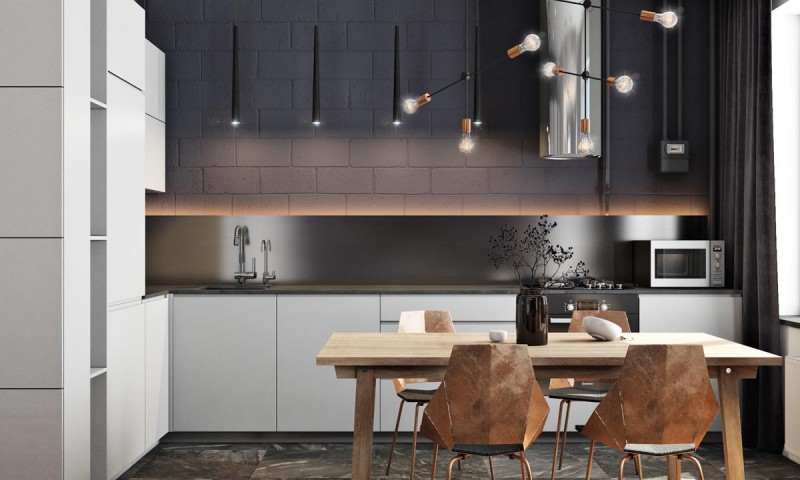 Интерьер в оттенках серого, черного и коричневого