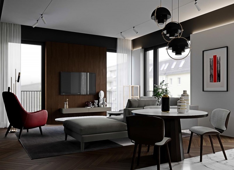 Шикарные монохромные апартаменты с яркими акцентами Шикарные монохромные апартаменты с яркими акцентами