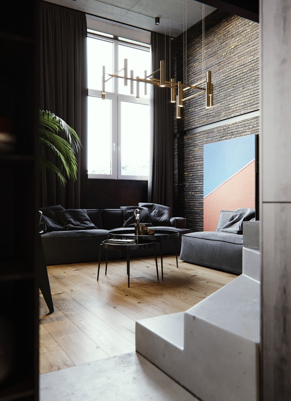 Двухуровневая квартира в индустриальном стиле